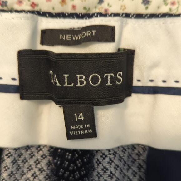Talbot's Navy White Pin Dot Cotton Stretch High Rise Straight Leg Pant Size 14 - Picture 6 of 14